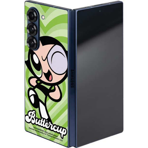 Cartoon Network Powerpuff Girls Buttercup Green Hearts Galaxy Z Fold6 Skin
