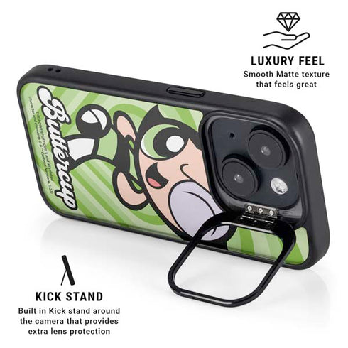 Cartoon Network Powerpuff Girls Buttercup Green Hearts iPhone 14 Kickstand Case