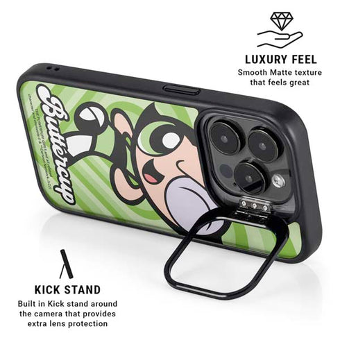 Cartoon Network Powerpuff Girls Buttercup Green Hearts iPhone 14 Pro Kickstand Case