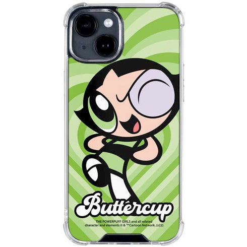 Cartoon Network Powerpuff Girls Buttercup Green Hearts iPhone 15 Clear Case