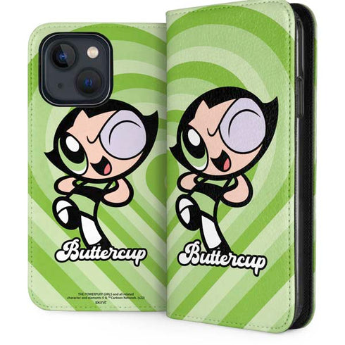 Cartoon Network Powerpuff Girls Buttercup Green Hearts iPhone 15 Folio Case