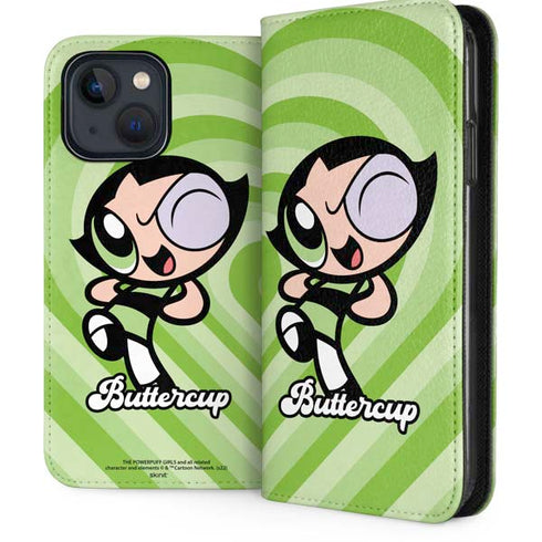 Cartoon Network Powerpuff Girls Buttercup Green Hearts iPhone 15 Plus Folio Case