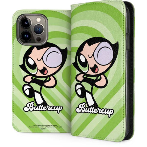 Cartoon Network Powerpuff Girls Buttercup Green Hearts iPhone 15 Pro Max Folio Case