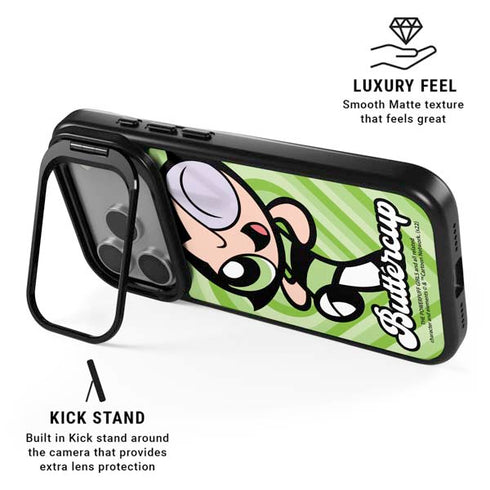 Cartoon Network Powerpuff Girls Buttercup Green Hearts iPhone 17 Pro Kickstand Case
