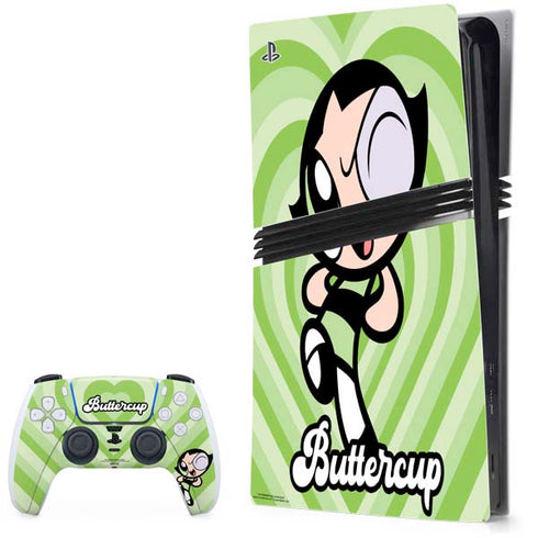 Cartoon Network Powerpuff Girls Buttercup Green Hearts PlayStation PS5 Skins