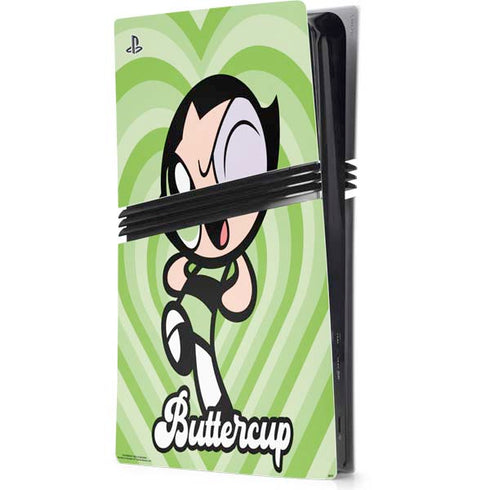 Cartoon Network Powerpuff Girls Buttercup Green Hearts PS5 Pro Console Skin