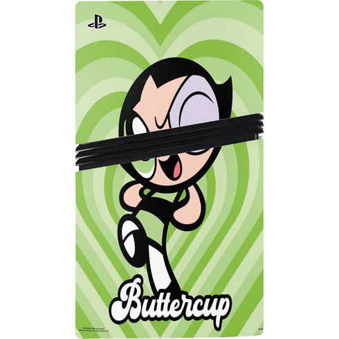 Cartoon Network Powerpuff Girls Buttercup Green Hearts PS5 Pro Console Skin