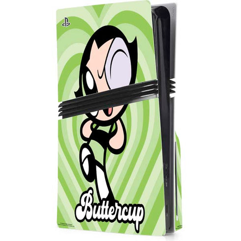 Cartoon Network Powerpuff Girls Buttercup Green Hearts PS5 Pro Disk Console Skin