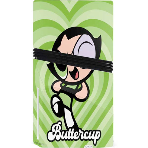 Cartoon Network Powerpuff Girls Buttercup Green Hearts PS5 Pro Disk Console Skin