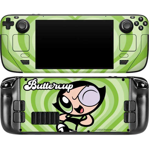 Cartoon Network Powerpuff Girls Buttercup Green Hearts Steam Deck Handheld Gaming Computer OLED Skin