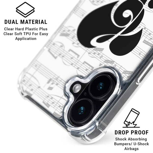 BW Musical Notes iPhone 16 Plus Clear Case