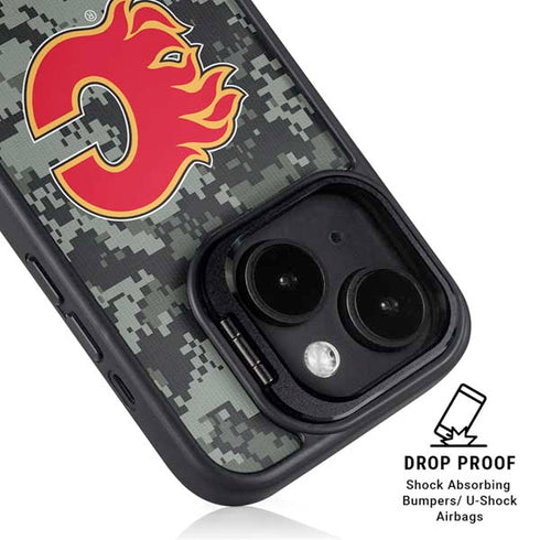 NHL Calgary Flames Camo iPhone 15 Kickstand Case