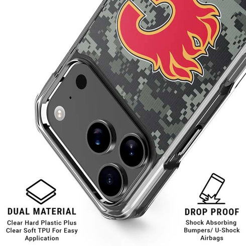 NHL Calgary Flames Camo iPhone 18 Pro Clear Case
