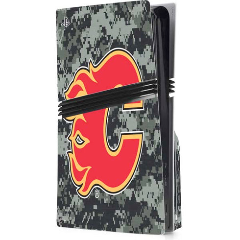 NHL Calgary Flames Camo PS5 Pro Disk Console Skin