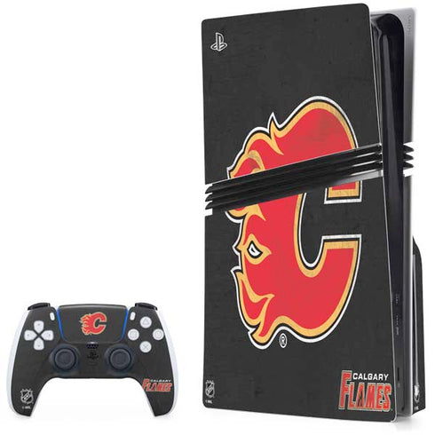 NHL Calgary Flames Distressed PS5 Pro Disk Bundle Skin