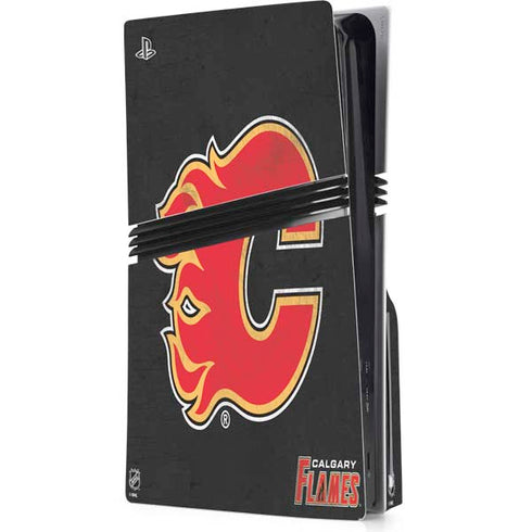 NHL Calgary Flames Distressed PS5 Pro Disk Console Skin