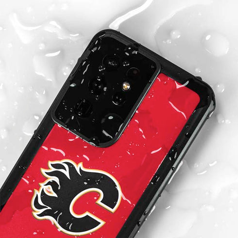 NHL Calgary Flames Solid Background Galaxy S24 Ultra Waterproof Case