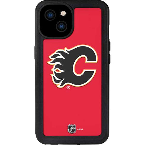 NHL Calgary Flames Solid Background iPhone 15 Plus Waterproof Case