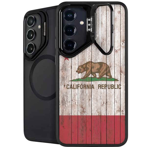 California Flag Dark Wood Galaxy S24 Kickstand Case