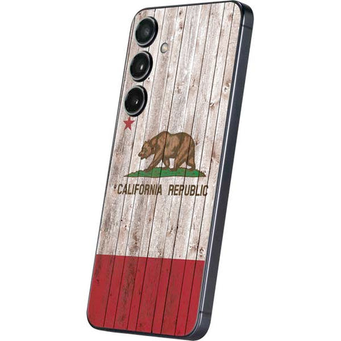 California Flag Dark Wood Galaxy S25 Skin