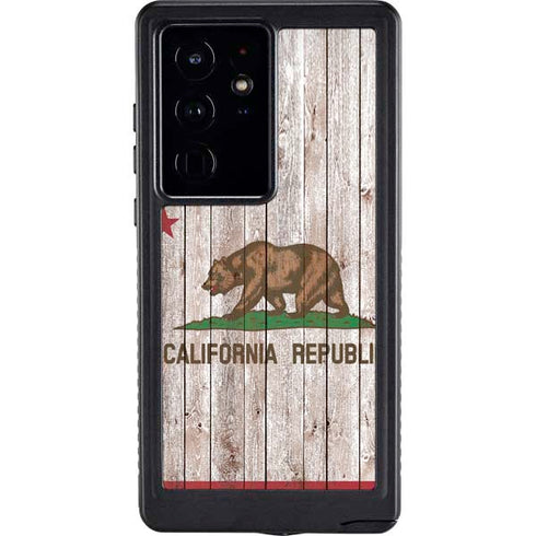 California Flag Dark Wood Galaxy S24 Ultra Waterproof Case