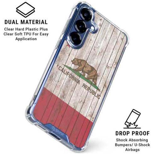 California Flag Dark Wood Galaxy S25 Clear Case