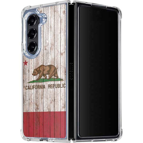 California Flag Dark Wood Galaxy Z Fold5 5G Clear Case