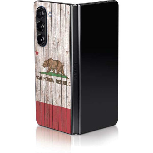 California Flag Dark Wood Galaxy Z Fold5 5G Skin