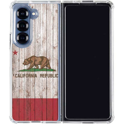 California Flag Dark Wood Galaxy Z Fold6 Clear Case