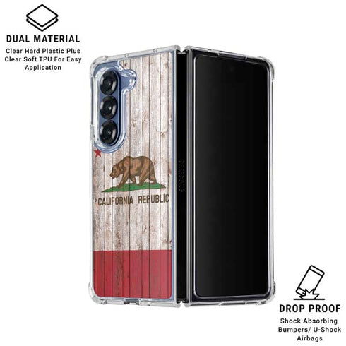 California Flag Dark Wood Galaxy Z Fold6 Clear Case