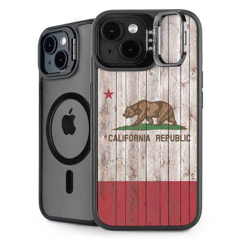 California Flag Dark Wood iPhone 14 Kickstand Case