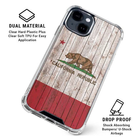California Flag Dark Wood iPhone 15 Clear Case