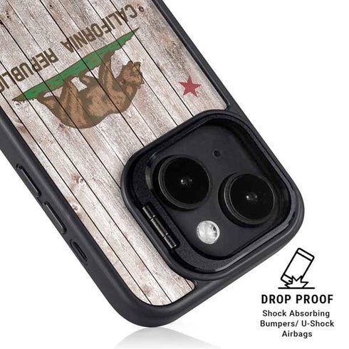 California Flag Dark Wood iPhone 15 Kickstand Case