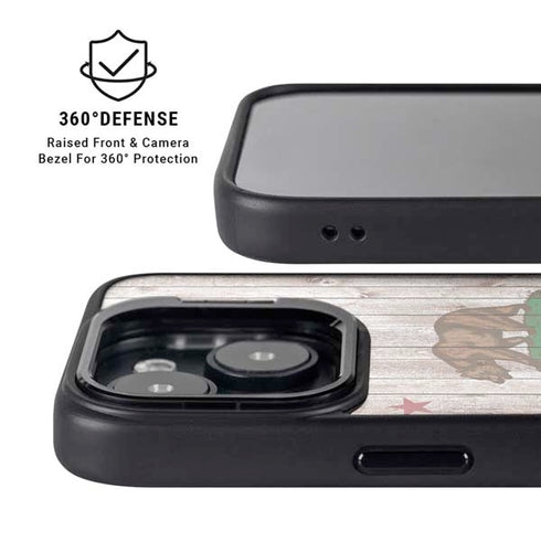 California Flag Dark Wood iPhone 15 Plus Kickstand Case