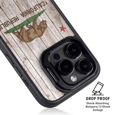 California Flag Dark Wood iPhone 15 Pro Max Kickstand Case