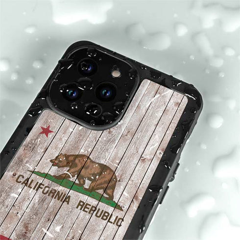 California Flag Dark Wood iPhone 15 Pro Waterproof Case