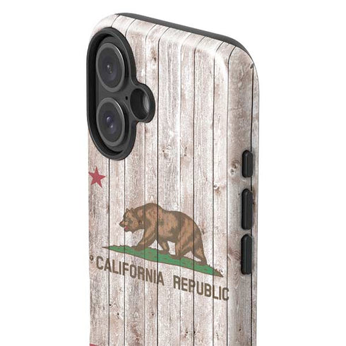 California Flag Dark Wood iPhone 16 Impact Case