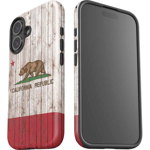 California Flag Dark Wood iPhone 16 Impact Case