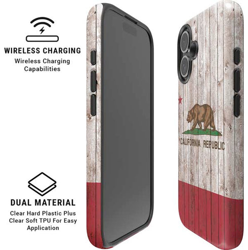 California Flag Dark Wood iPhone 16 Magsafe Impact Case