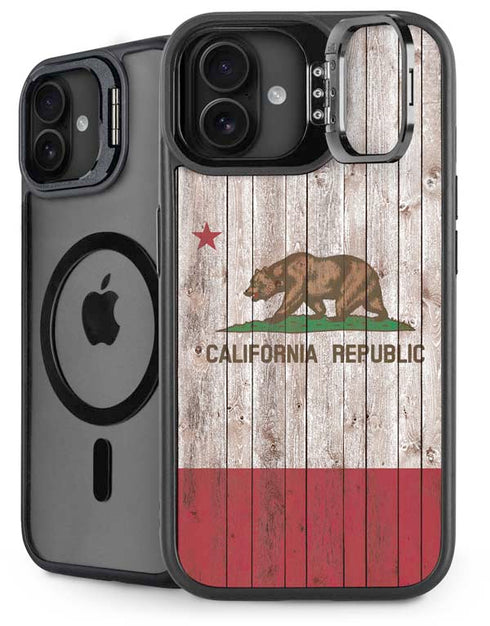 California Flag Dark Wood iPhone 16 Plus Kickstand Case