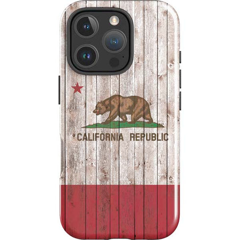 California Flag Dark Wood iPhone 16 Pro Impact Case