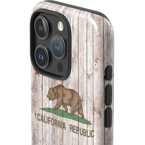 California Flag Dark Wood iPhone 16 Pro Impact Case