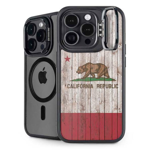 California Flag Dark Wood iPhone 16 Pro Kickstand Case