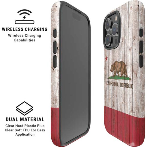 California Flag Dark Wood iPhone 16 Pro Magsafe Impact Case