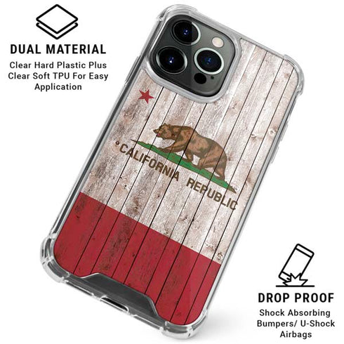California Flag Dark Wood iPhone 16 Pro Max Clear Case