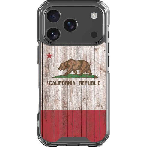 California Flag Dark Wood iPhone 18 Pro Clear Case