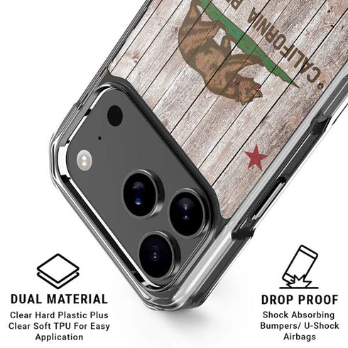 California Flag Dark Wood iPhone 18 Pro Clear Case