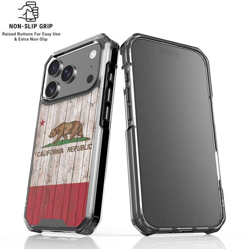 California Flag Dark Wood iPhone 18 Pro Clear Case