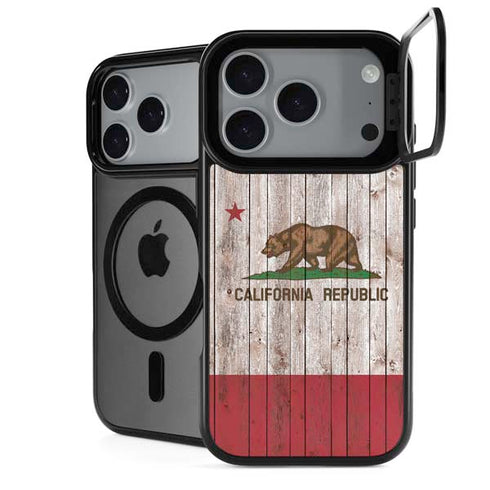 California Flag Dark Wood iPhone 18 Pro Kickstand Case