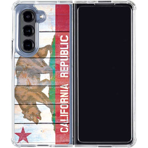 California Flag Light Wood Galaxy Z Fold5 5G Clear Case
